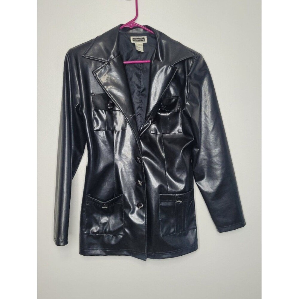 Y2k Xhilaration black faux leather button front grunge short trench jacket M